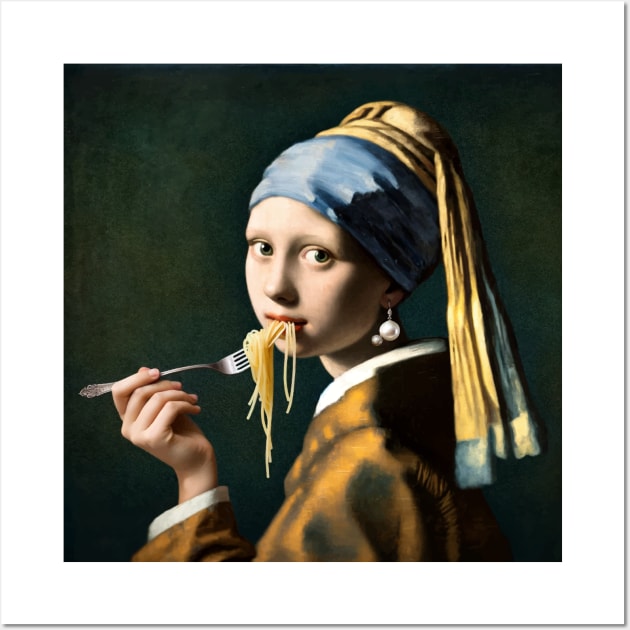 Pasta Pearl Tee - Spaghetti Day Special with Girl with a Pearl Earring Twist Wall Art by Edd Paint Something